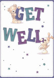 Infused with brightness and playful charm, this get well card is the perfect salve for a weary soul. The bear and puppy, with their animated postures and kind, sparkling eyes, exude the warmth of a true friend from Harlow. They joyfully cradle the oversized 'Get Well' text, rendered in bold shades of indigo, teal, and violet-tones that recall the lively displays in Harlow's local flower shops. Whimsical, hand-illustrated stars of blue and purple scatter across a soft cream backdrop, adding a touch of hope and dreaminess. The gentle brushwork makes the bear's fur and puppy's ears appear touchably soft, conjuring the soothing comfort of a fresh bouquet hand-delivered by a compassionate Harlow florist. This card's essence is pure encouragement and gentle support, ideal for lifting spirits and reminding someone in Harlow that they are deeply cared for as they recover.